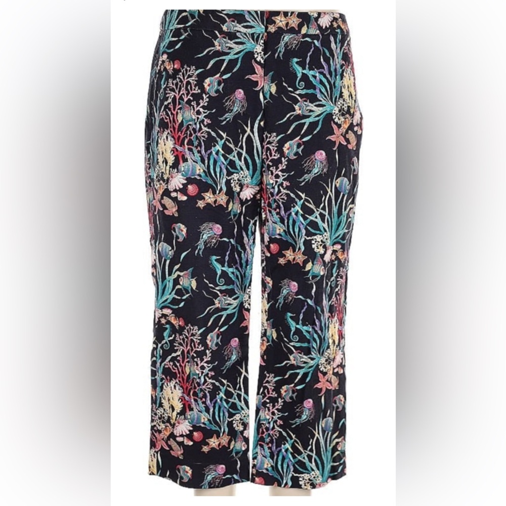 J. Crew Women's Straight Leg Cropped Pants - Black with Oceanic Print